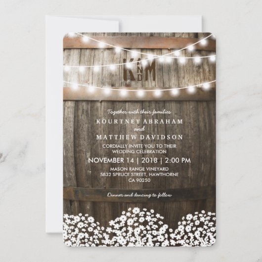 Rustikales Gipskraut Einladung (Vorderseite)