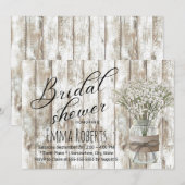 Rustikales Gipskraut Floral Jar Wood Brautparty Einladung (Vorne/Hinten)