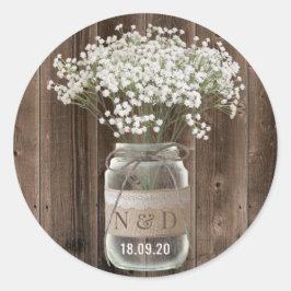 Rustikales Gipskraut floral Jar Wood Wedding Runder Aufkleber