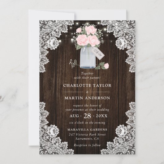 Rustikales Gipskraut für Rose-Hochzeit aus Holz Einladung (Vorderseite)