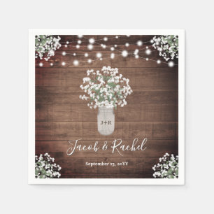 Rustikales Gipskraut in Mason Jar & Lights Wedding Serviette