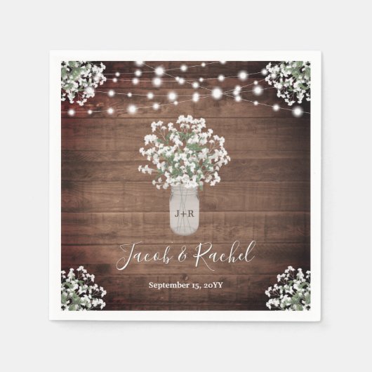 Rustikales Gipskraut in Mason Jar & Lights Wedding Serviette (Vorderseite)