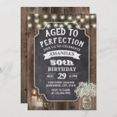 Rustikales Gipskraut Jar Barn Wood 50. Geburtstag Einladung (Vorne/Hinten)