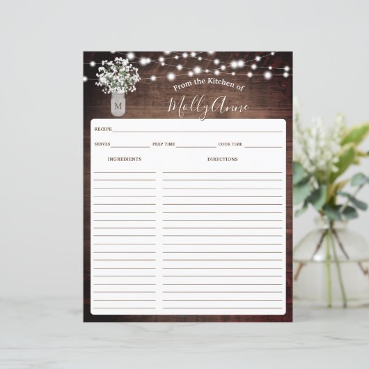 Rustikales Gipskraut Jar Lights Rezept Blatt (Stehend Vorderseite)