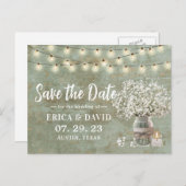 Rustikales Gipskraut Jar Save the Date Vintag Ankündigungspostkarte (Vorne/Hinten)