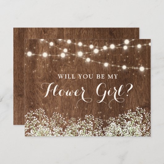 Rustikales Gipskraut Laubblütenmädchen Einladung (Vorne/Hinten)