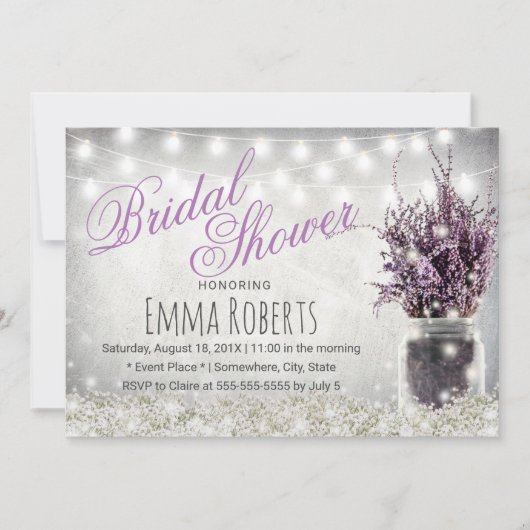 Rustikales Gipskraut Lavender Floral Brautparty Einladung (Vorderseite)