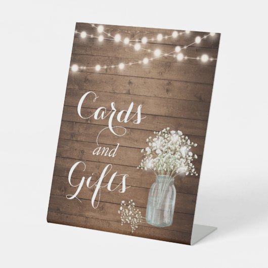 Rustikales Gipskraut Lichtkarten und Geschenke Sockelschild (Vorderseite)