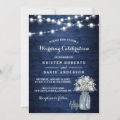 Rustikales Gipskraut Lights Navy Blue Wedding Einladung (Vorderseite)