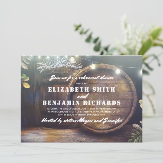 Rustikales Gipskraut Lights Probe Abendessen Einladung (Stehend Vorderseite)