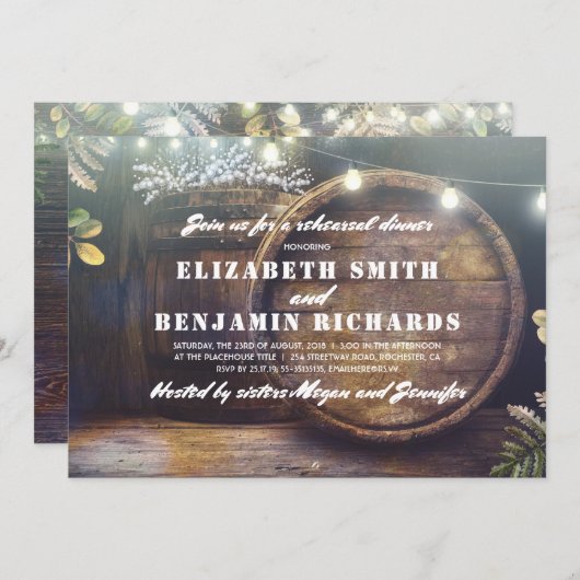 Rustikales Gipskraut Lights Probe Abendessen Einladung (Vorne/Hinten)