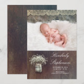 Rustikales Gipskraut Mason Jar Baby Birth Foto Ankündigung (Vorne/Hinten)