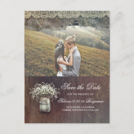 Rustikales Gipskraut Mason Jar Foto Save the Date Ankündigungspostkarte