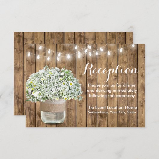Rustikales Gipskraut Mason Jar Hochzeitsempfang Einladung (Vorne/Hinten)