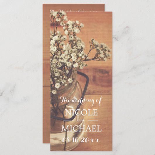 Rustikales Gipskraut Mason Jar Hochzeitsprogramm Programm (Vorne/Hinten)