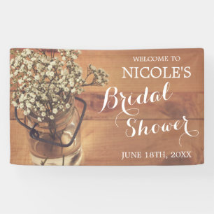 Rustikales Gipskraut Mason Jar Wood Brautparty Banner