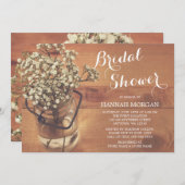 Rustikales Gipskraut Mason Jar Wood Brautparty Einladung (Vorne/Hinten)