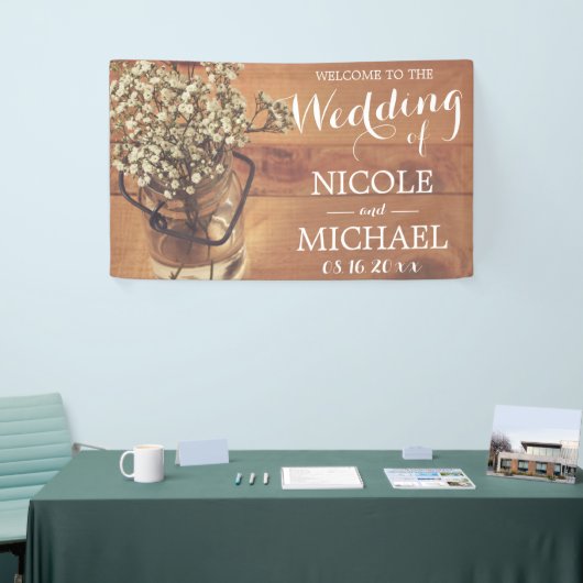 Rustikales Gipskraut Mason Jar Wood Wedding Banner (Messeveranstaltung)