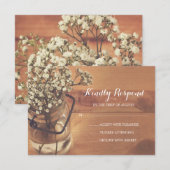 Rustikales Gipskraut Mason Jar Wood Wedding RSVP Karte (Vorne/Hinten)
