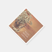 Rustikales Gipskraut Mason Jar Wood Wedding Serviette (Ecke)