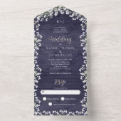 Rustikales Gipskraut Navy Blue Wood Wedding All In One Einladung (Innen Boden)