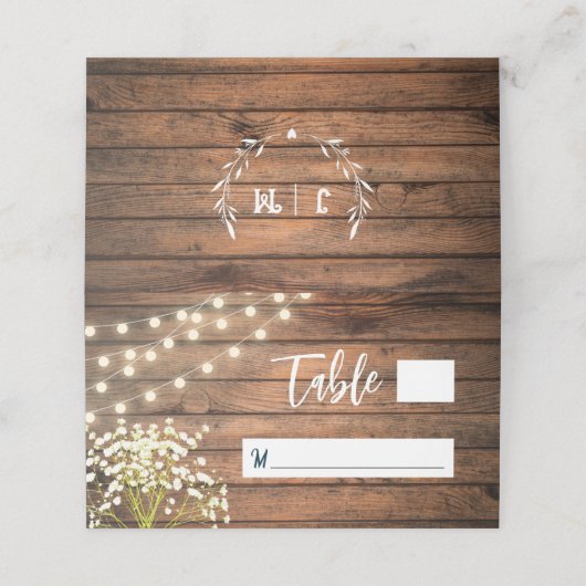 Rustikales Gipskraut & Streichellichtbläschen Platzkarte (Außenseite Aufgefaltet)