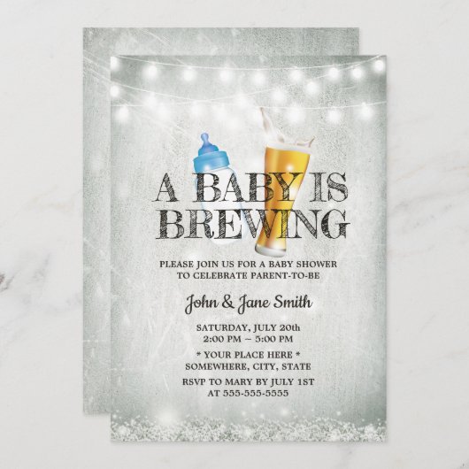 Rustikales Gipskraut String Light Beer Baby Dusche Einladung (Vorne/Hinten)