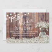 Rustikales Gipskraut String Lights Babydusche Einladung (Vorderseite)