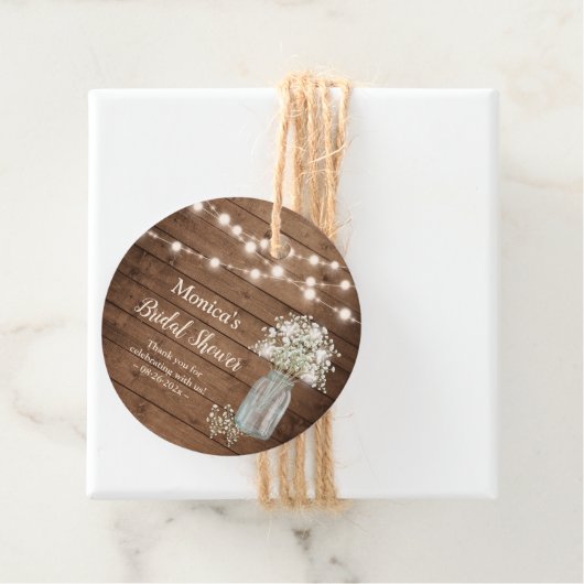 Rustikales Gipskraut String Lights Babydusche Geschenkanhänger (Beispiel)