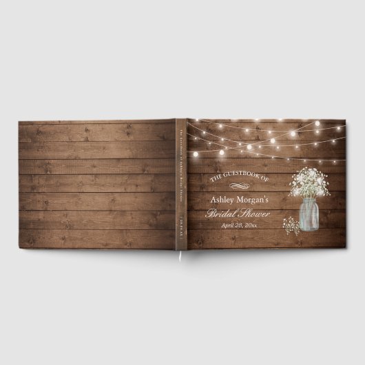 Rustikales Gipskraut String Lights Brautparty Gästebuch (Voll)