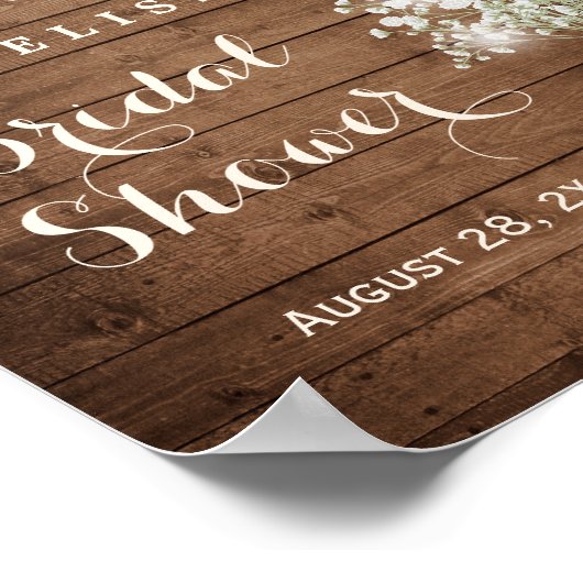 Rustikales Gipskraut String Lights Brautparty Poster (Ecke)