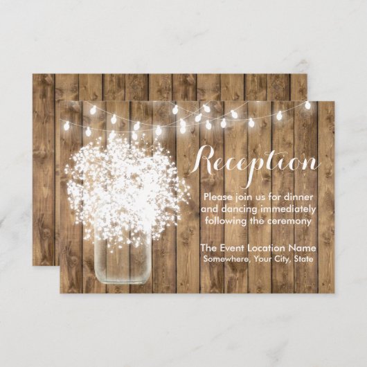 Rustikales Gipskraut & String Lights Empfang Einladung (Vorne/Hinten)