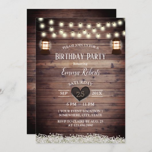 Rustikales Gipskraut Vintag Laterne Geburtstag Einladung (Vorne/Hinten)