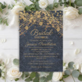 Rustikales Glam Blue Gold String Light Brautparty Einladung
