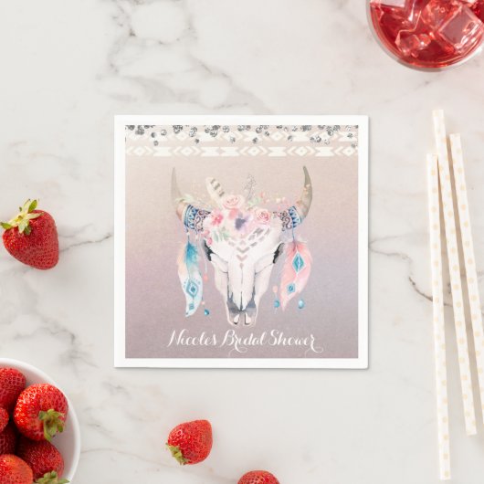 Rustikales Glam Boho Floral Cow Skull Chic Party Serviette (Beispiel)