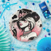 Rustikales Glam Cowgirl Pink Sparkle Cowhide Gebur Pappteller (Party)