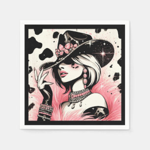 Rustikales Glam Cowgirl Pink Sparkle Cowhide Gebur Serviette