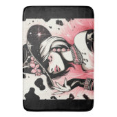 Rustikales Glam Cowgirl Pink Sparkle Cowhide Print Badematte (Vorderseite Vertikal)