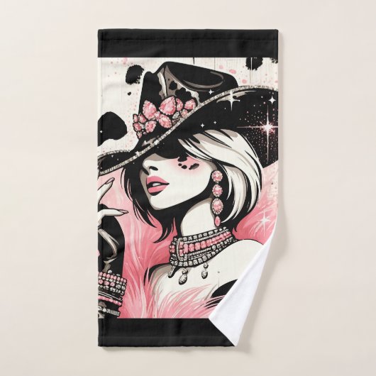 Rustikales Glam Cowgirl Pink Sparkle Cowhide Print Badhandtuch Set (Handtuch)