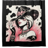 Rustikales Glam Cowgirl Pink Sparkle Cowhide Print Duschvorhang (Vorderseite)