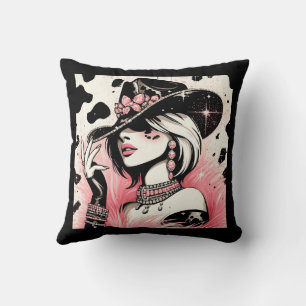 Rustikales Glam Cowgirl Pink Sparkle Cowhide Print Kissen