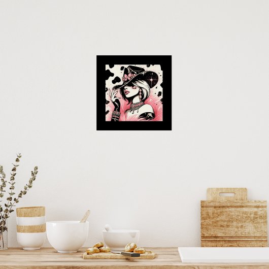 Rustikales Glam Cowgirl Pink Sparkle Cowhide Print Poster (Küche)