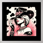 Rustikales Glam Cowgirl Pink Sparkle Cowhide Print Poster (Vorne)