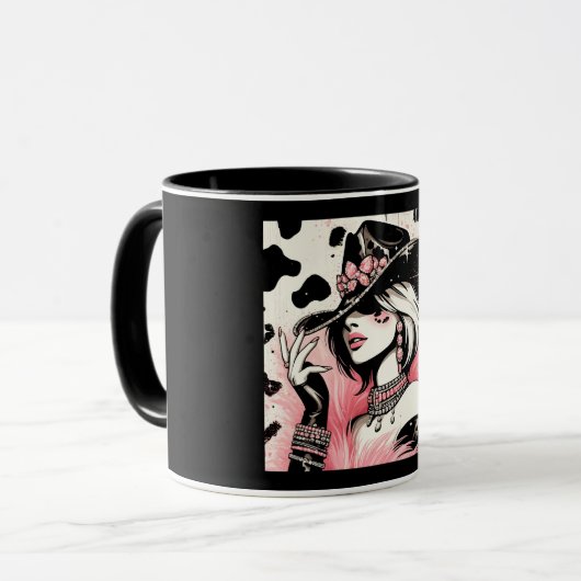 Rustikales Glam Cowgirl Pink Sparkle Cowhide Print Tasse (Vorderseite Links)