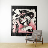 Rustikales Glam Cowgirl Pink Sparkle Cowhide Print Wandteppich (Beispiel)