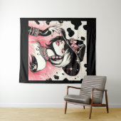 Rustikales Glam Cowgirl Pink Sparkle Cowhide Print Wandteppich (Beispiel (Horizontal))