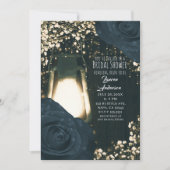 Rustikales Glow Lantern Blau Schwarze Rose Brautpa Einladung (Vorderseite)