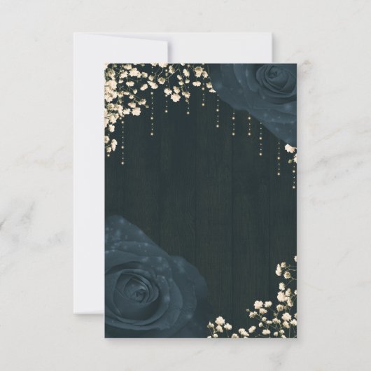 Rustikales Glow Lantern Blau Schwarze Rose Hochzei RSVP Karte (Rückseite)