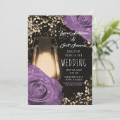 Rustikales Glow Lantern Lilac Lila Rose Hochzeit Einladung (Stehend Vorderseite)