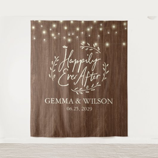 Rustikales Glück je nach Saitenlicht Hochzeit Wandteppich (Vorderseite)